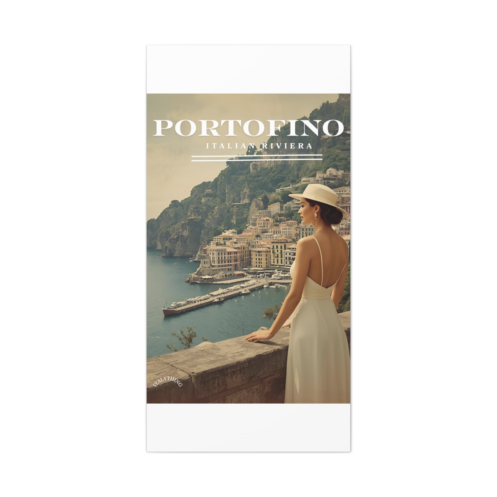 Portofino Vintage Canvas Print - with view over the harbour - Decorative Wall Art