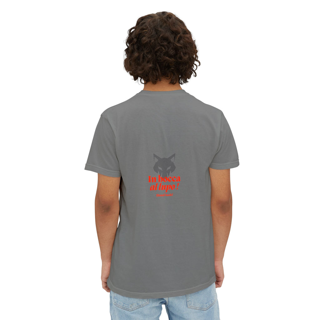 Faded Pocket T-Shirt — 'In bocca al lupo' Wolf Graphic Tee