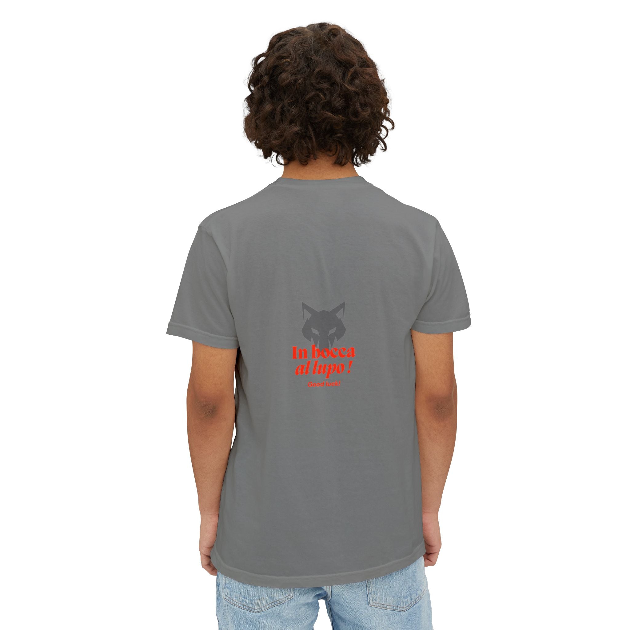 Faded Pocket T-Shirt — 'In bocca al lupo' Wolf Graphic Tee