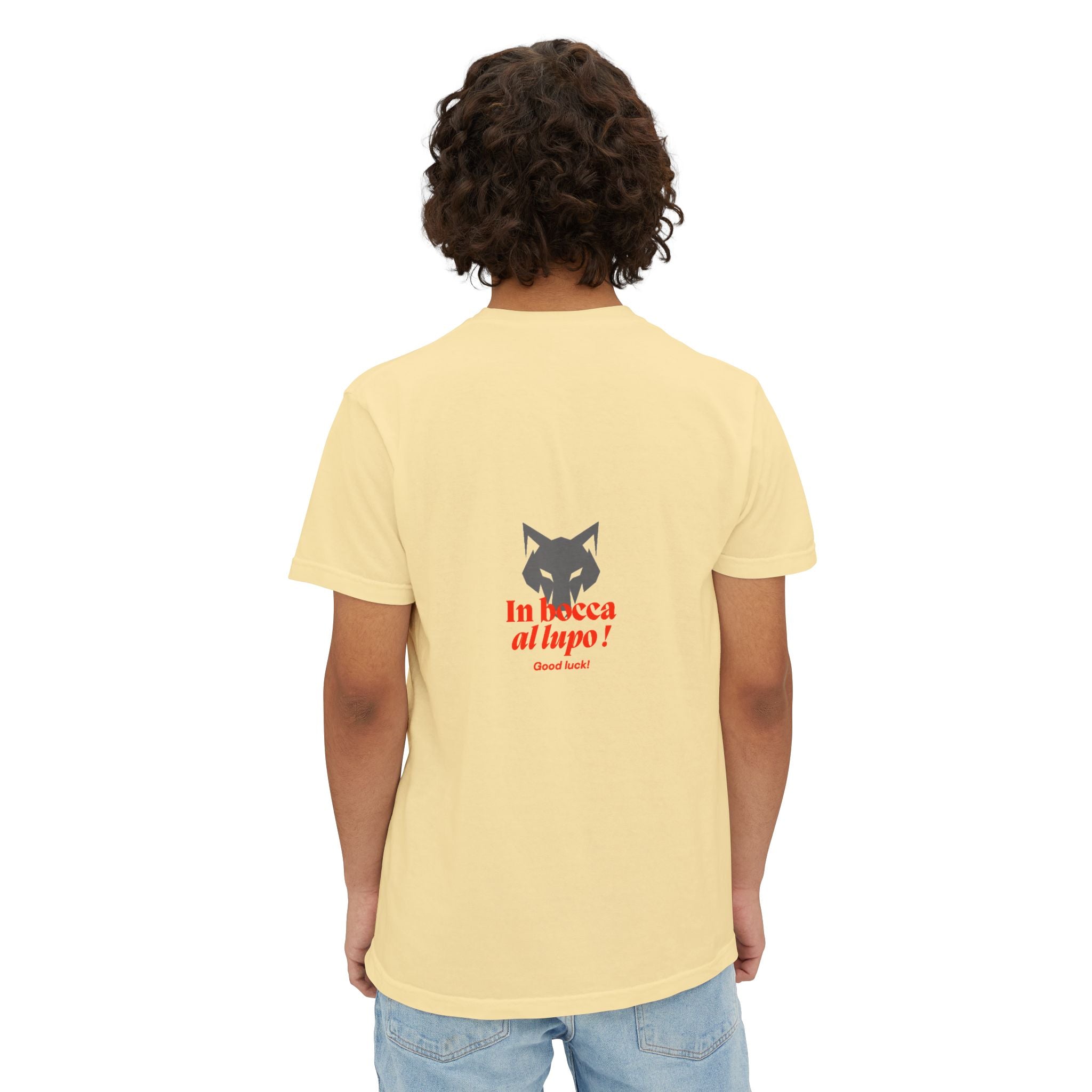 Faded Pocket T-Shirt — 'In bocca al lupo' Wolf Graphic Tee