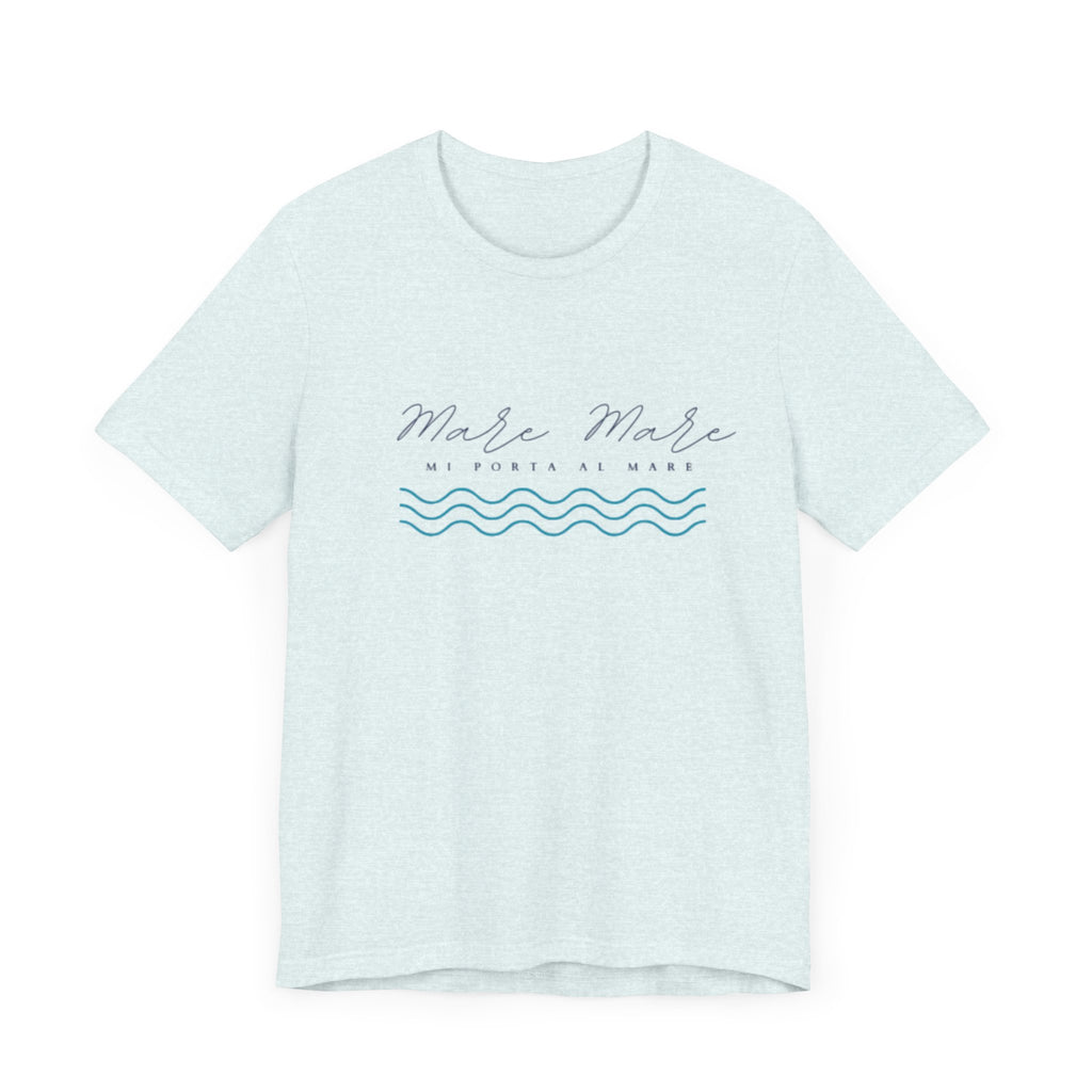 Italienisches Marken-Sommer-T-Shirt aus Jersey mit kurzen Ärmeln und italienischem Slogan: Mare Mare