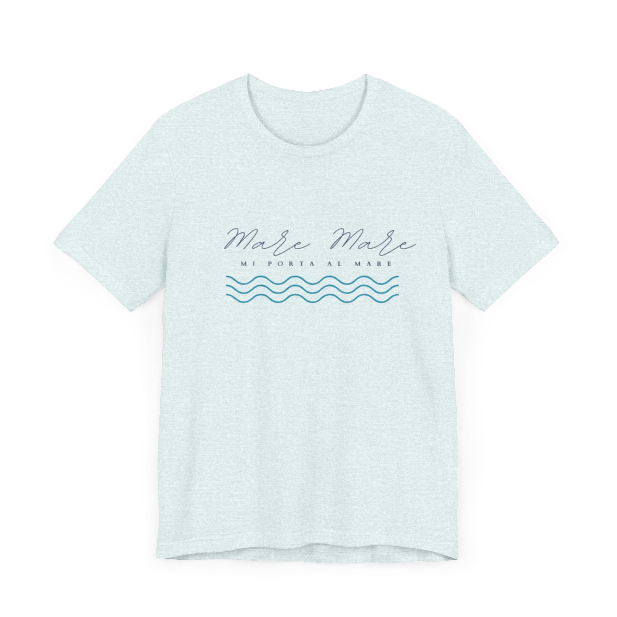 Italienisches Marken-Sommer-T-Shirt aus Jersey mit kurzen Ärmeln und italienischem Slogan: Mare Mare