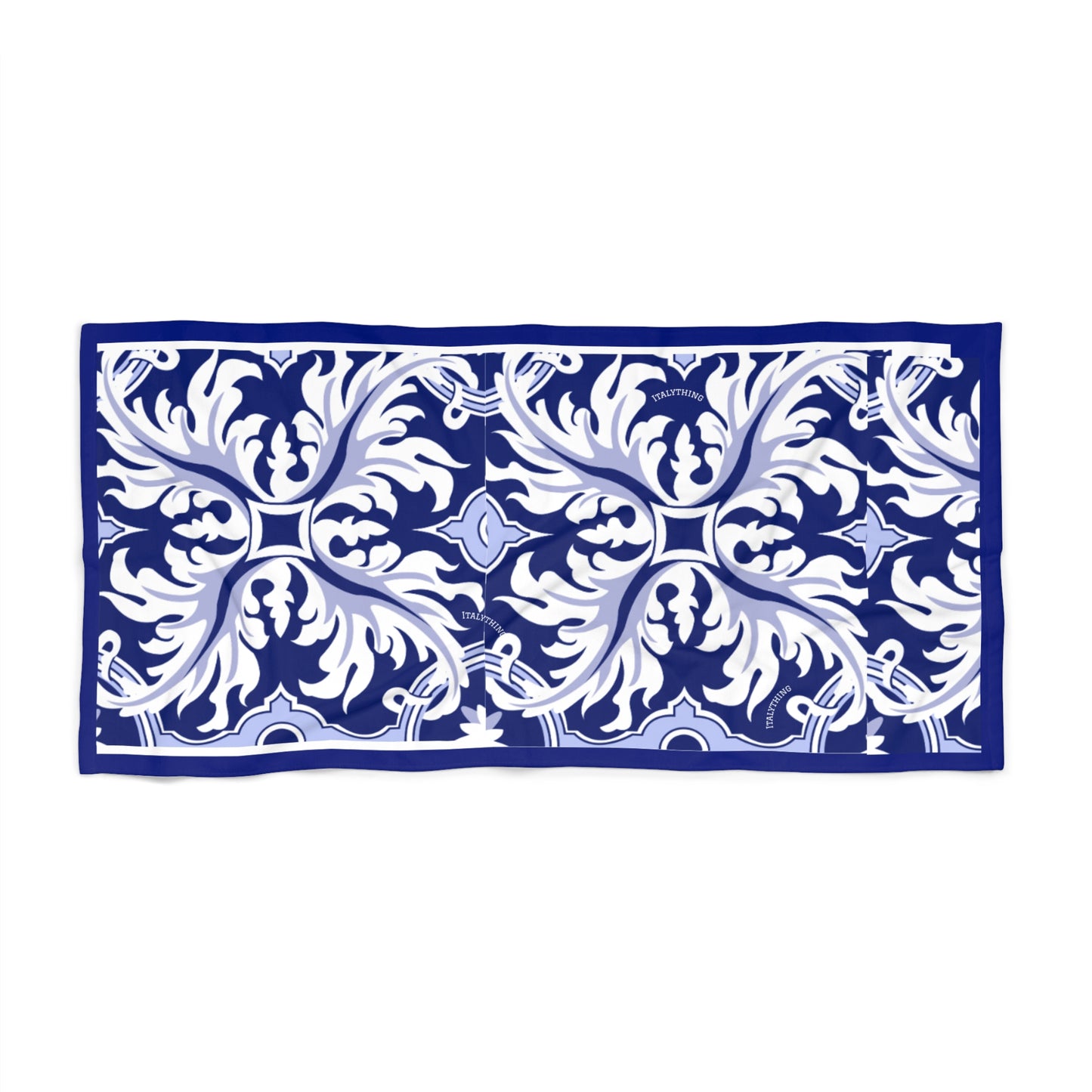 Elegant Italian Navy Majolica Print Beach Towel | Stylish Bathing Accessory for Summer Fun, Poolside Relaxation, Travel Essential, Gift for Beach Lovers