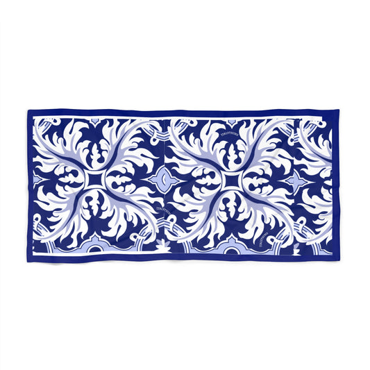 Elegant Italian Navy Majolica Print Beach Towel | Stylish Bathing Accessory for Summer Fun, Poolside Relaxation, Travel Essential, Gift for Beach Lovers