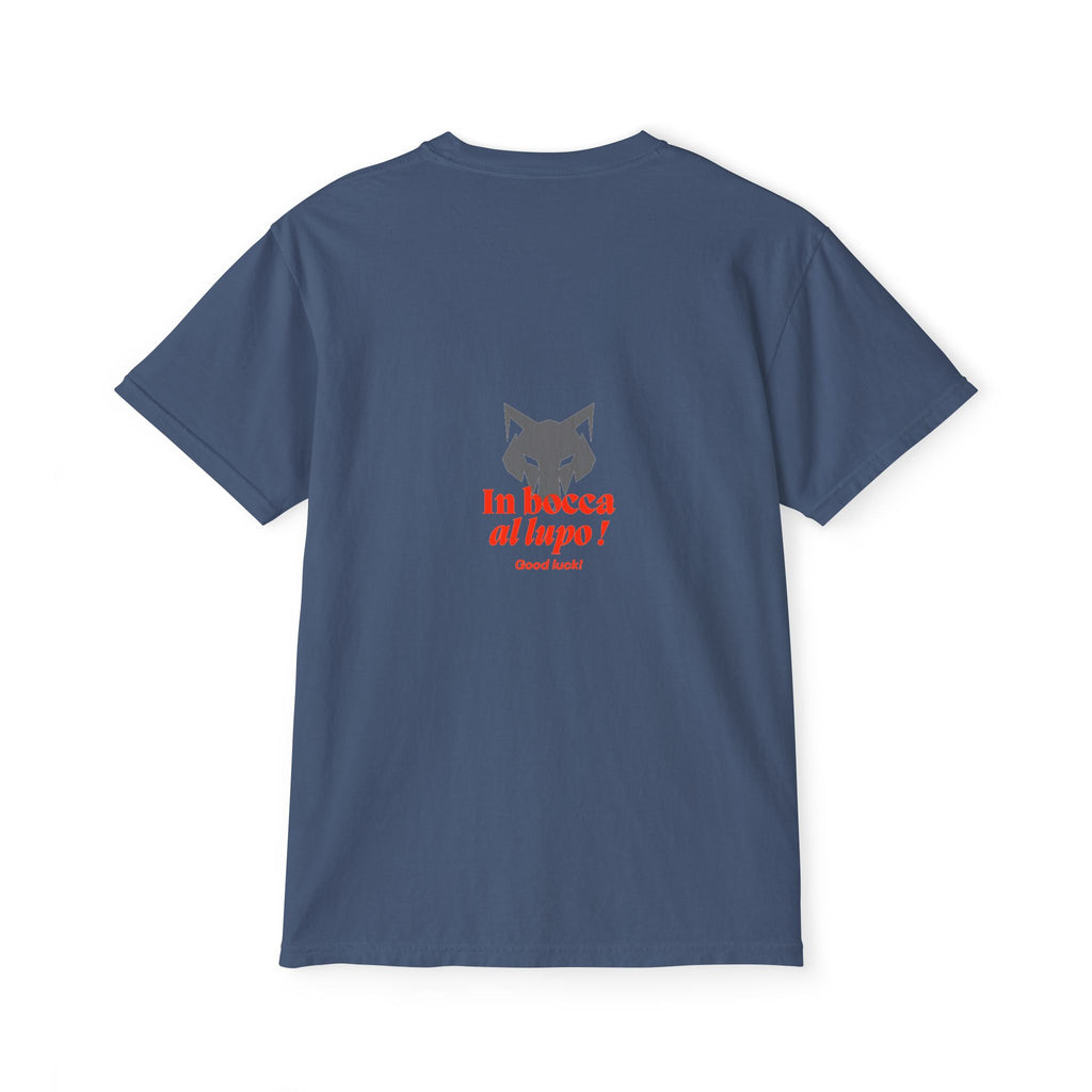 Faded Pocket T-Shirt — 'In bocca al lupo' Wolf Graphic Tee