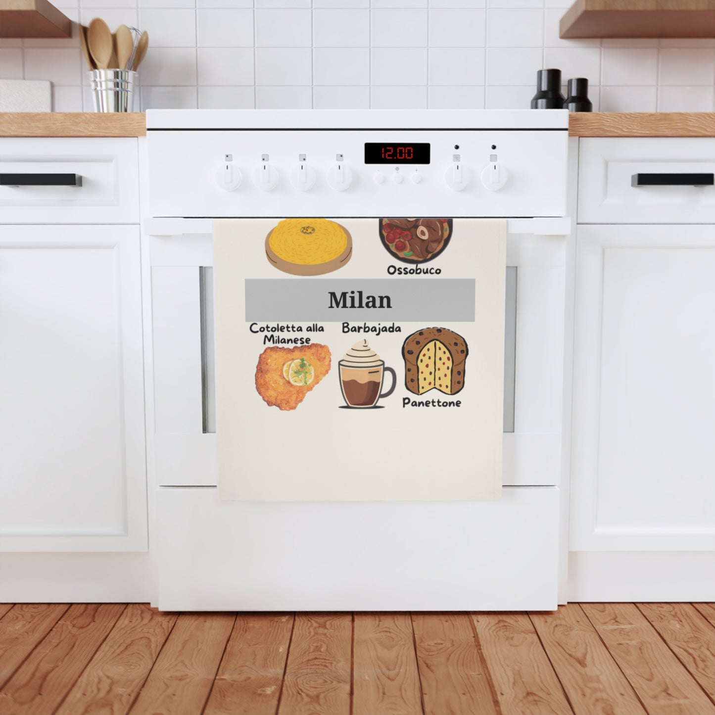 Milan Themed Cotton Tea Towel, Kitchen Decor, Gift for Foodies, Home Cooking, Italian Cuisine, Culinary Collectible