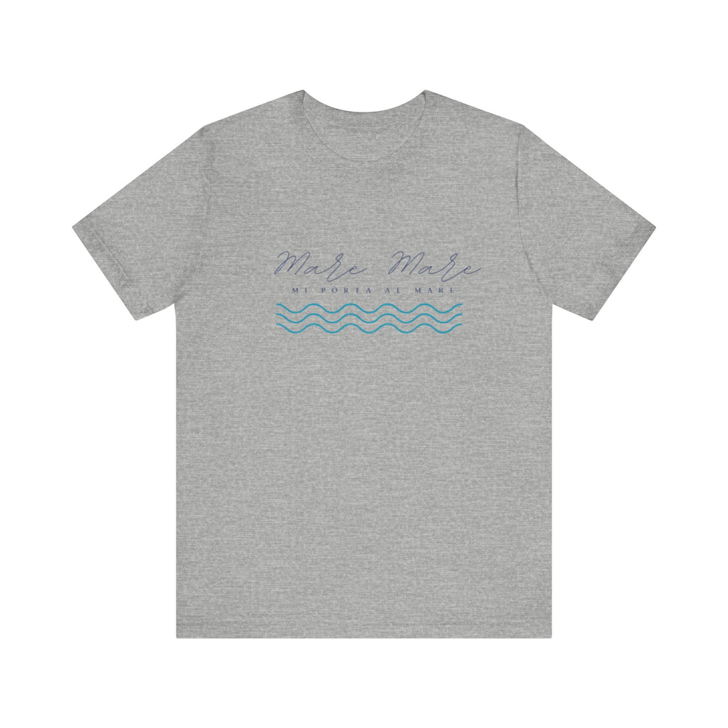 Italienisches Marken-Sommer-T-Shirt aus Jersey mit kurzen Ärmeln und italienischem Slogan: Mare Mare