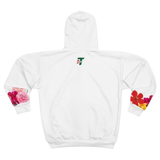 Floral  Design Zip Hoodie, Cozy Spring Jacket, Trendy Streetwear