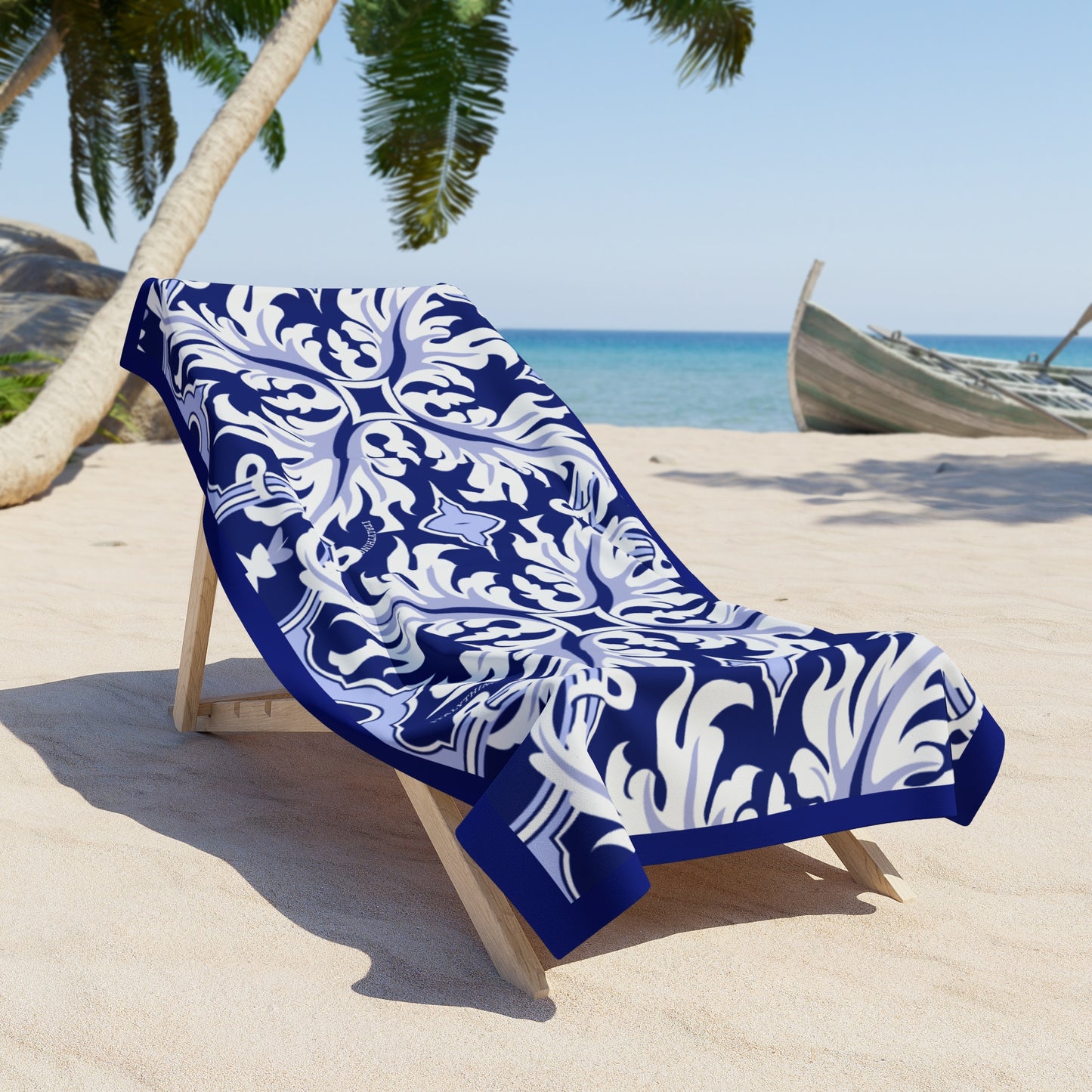 Elegant Italian Navy Majolica Print Beach Towel | Stylish Bathing Accessory for Summer Fun, Poolside Relaxation, Travel Essential, Gift for Beach Lovers