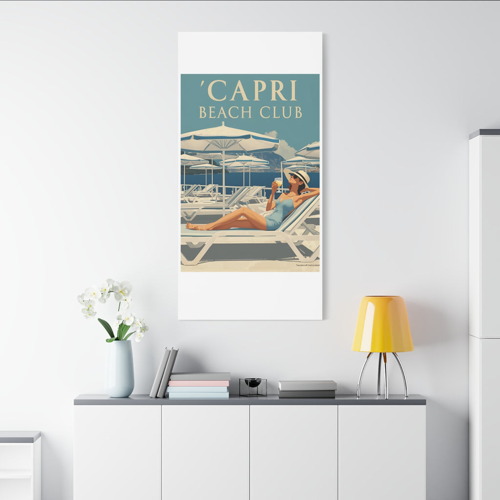 Capri Beach Club Retro Canvas Print - Decorative Wall Art