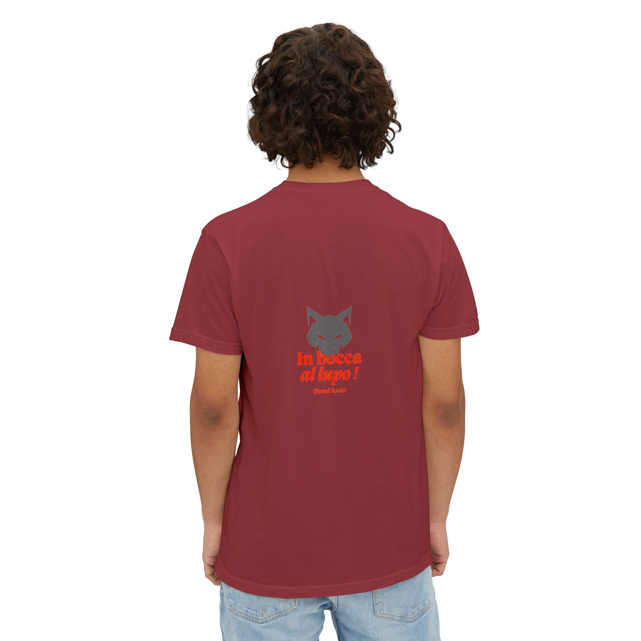 Faded Pocket T-Shirt — 'In bocca al lupo' Wolf Graphic Tee
