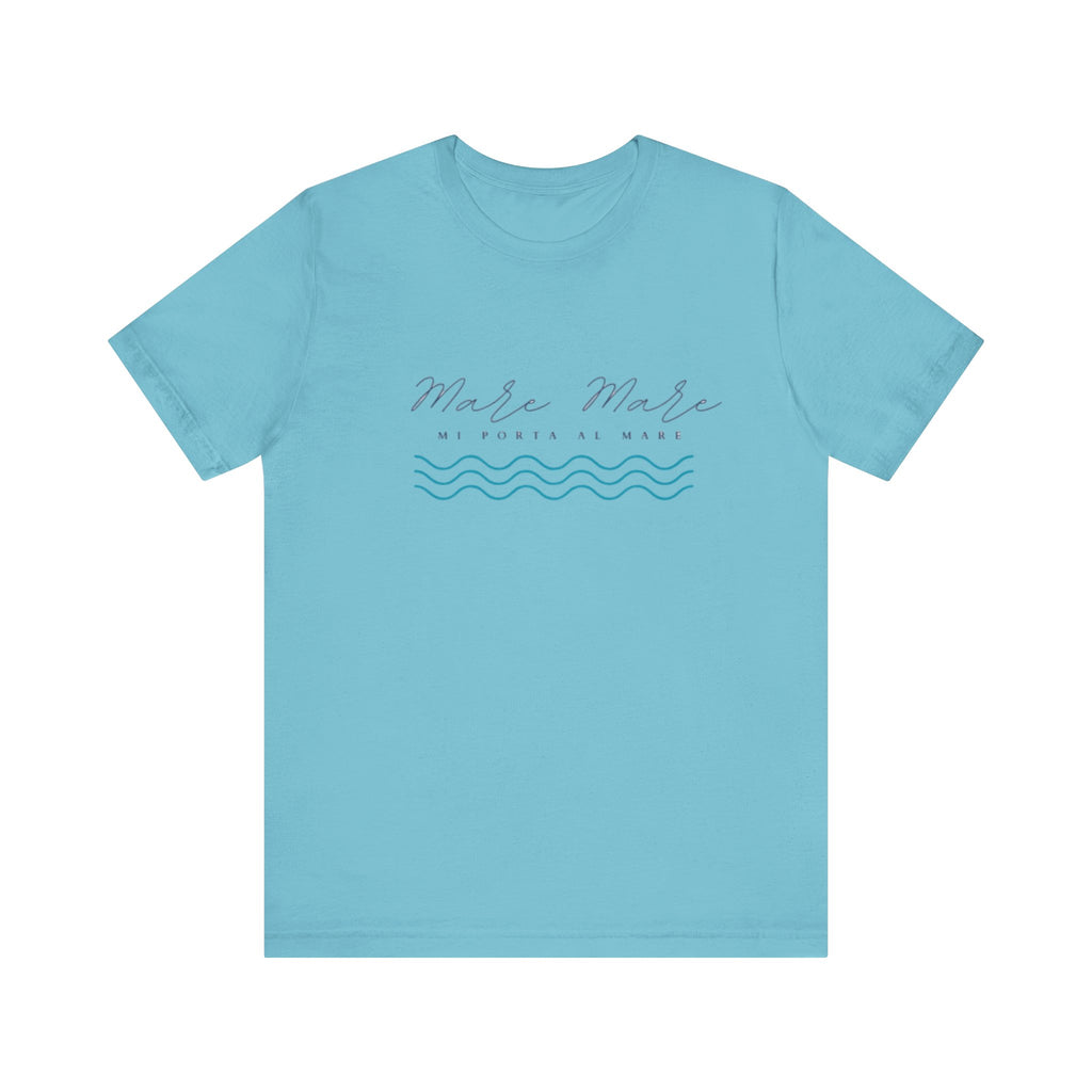 Italienisches Marken-Sommer-T-Shirt aus Jersey mit kurzen Ärmeln und italienischem Slogan: Mare Mare