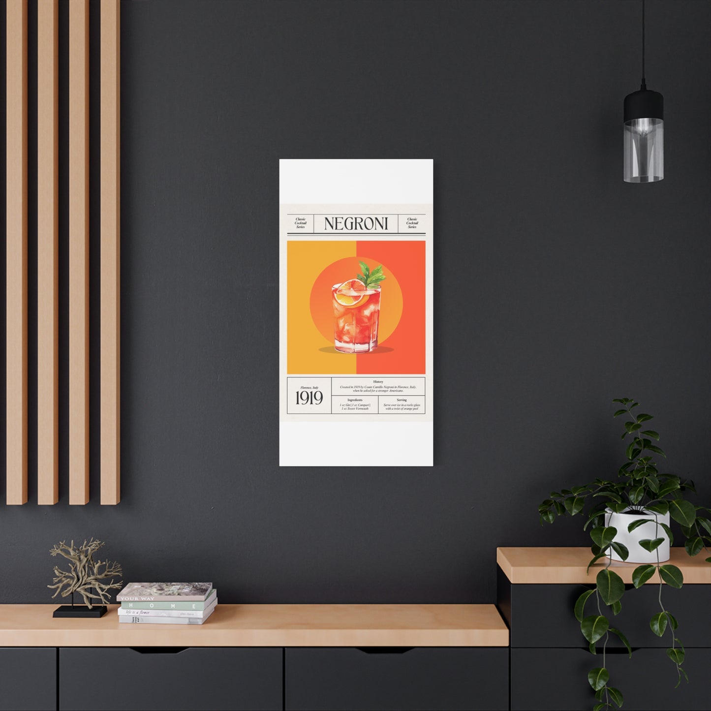Negroni Cocktail Canvas Print – Vintage Classic Cocktail Recipe Art Poster