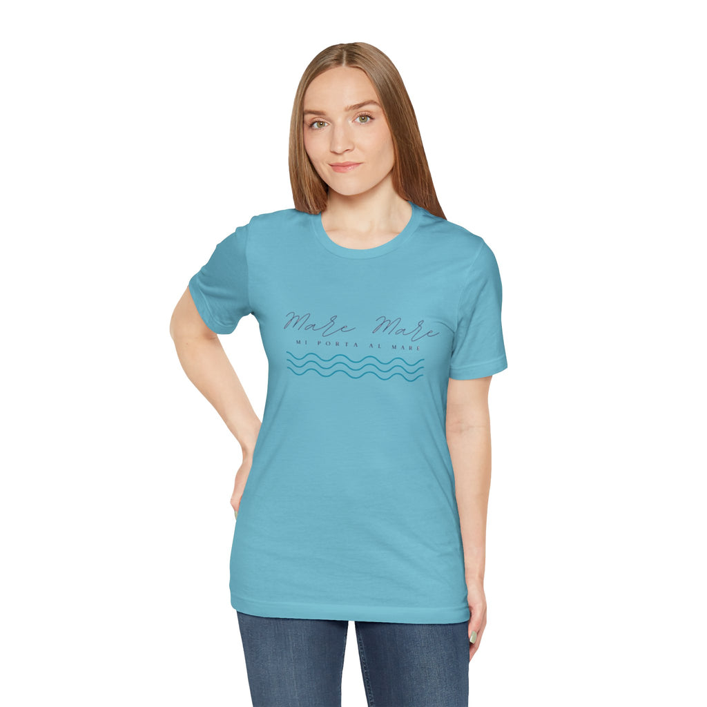 Italienisches Marken-Sommer-T-Shirt aus Jersey mit kurzen Ärmeln und italienischem Slogan: Mare Mare