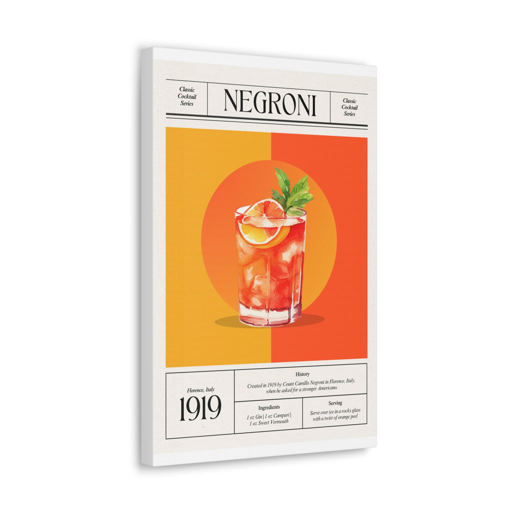 Negroni Cocktail Canvas Print – Vintage Classic Cocktail Recipe Art Poster