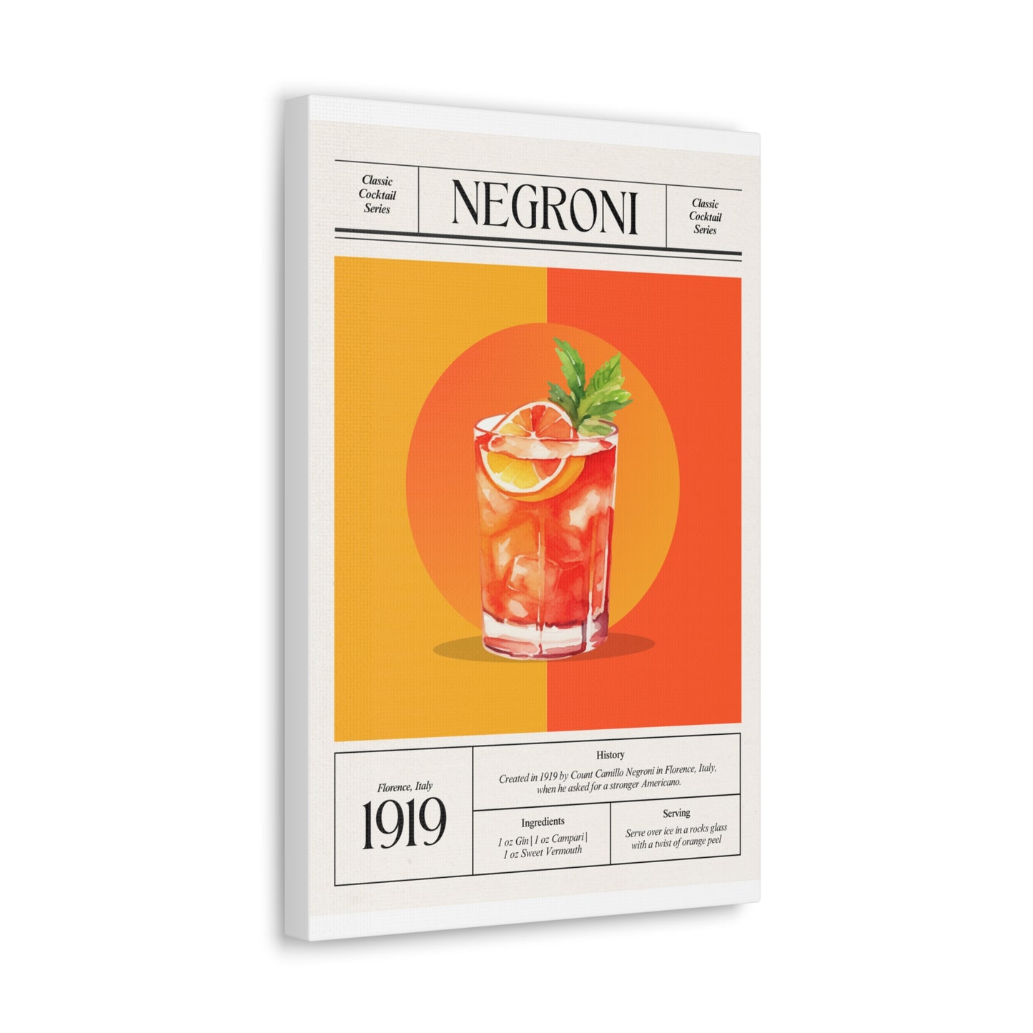 Negroni Cocktail Canvas Print – Vintage Classic Cocktail Recipe Art Poster