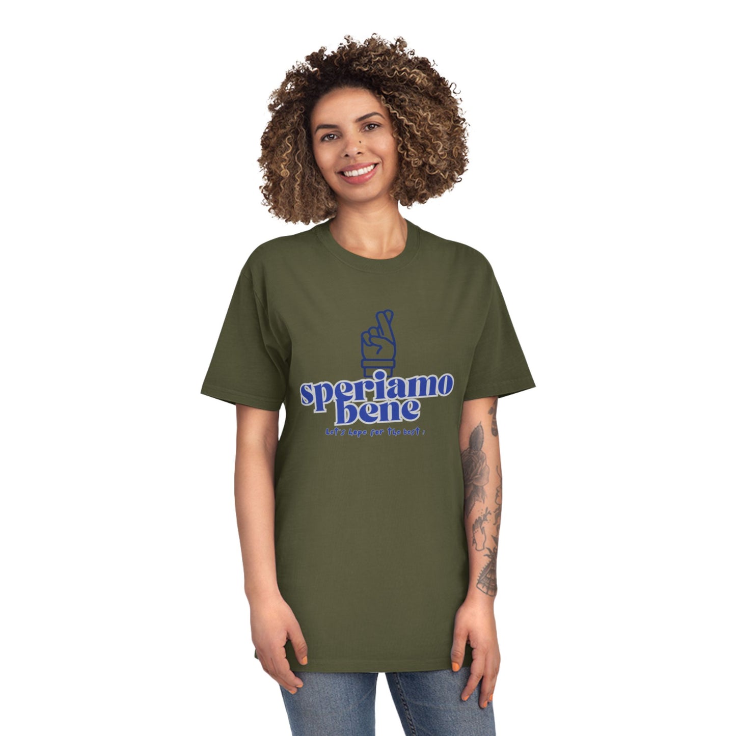 Niedliches Unisex-Shirt im Used-Look – Inspirierendes T-Shirt „Speriamo Bene“