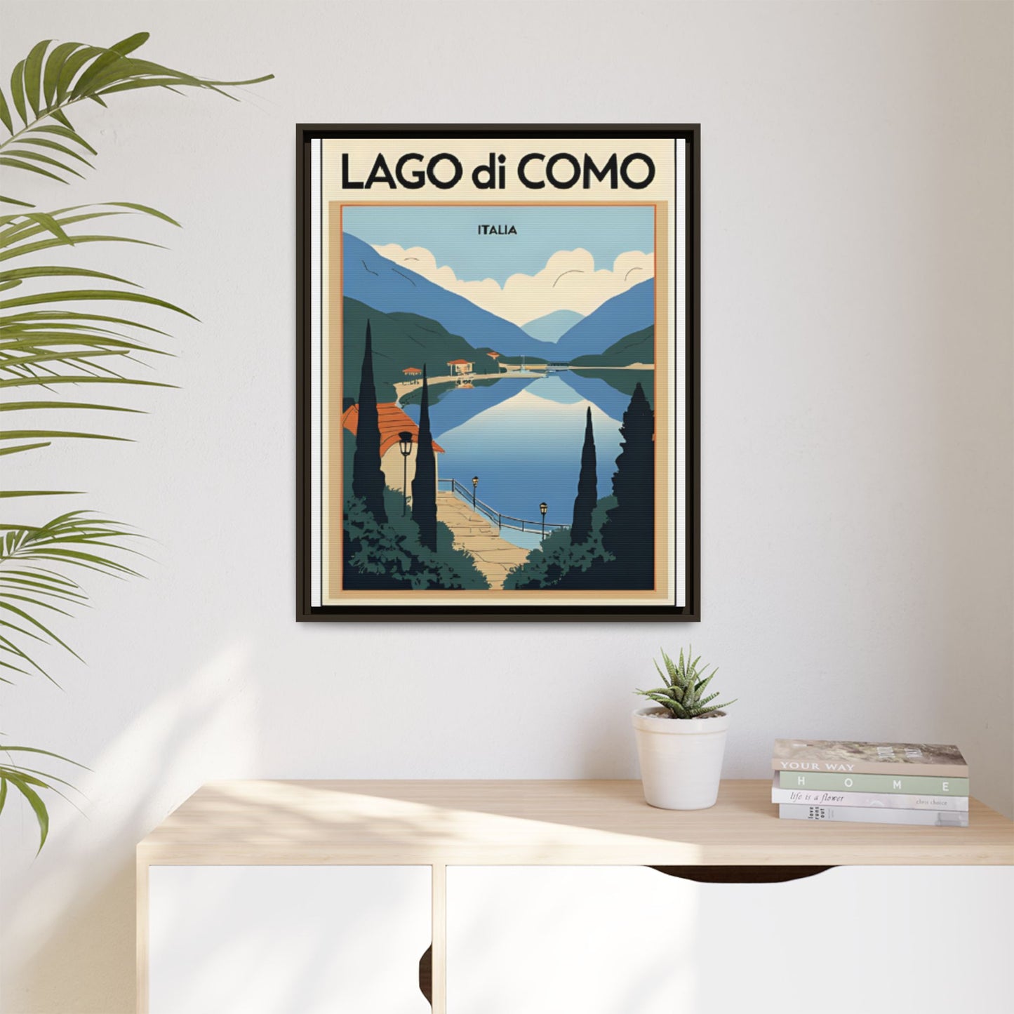 Scenic Framed Wall Art Print from the famous Como Lake, Lago di Como. Gift for Italian Lake Lovers.