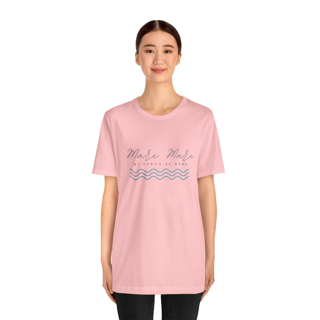 Italienisches Marken-Sommer-T-Shirt aus Jersey mit kurzen Ärmeln und italienischem Slogan: Mare Mare