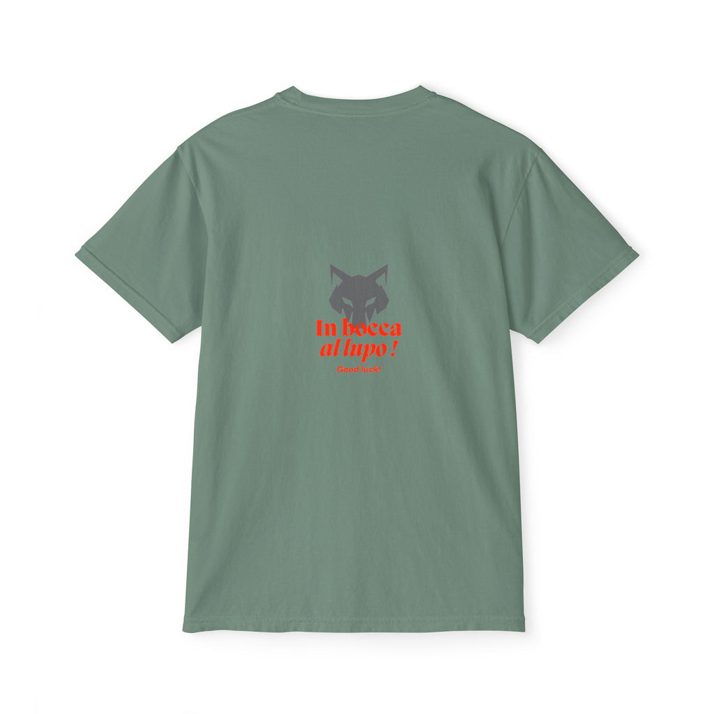 Faded Pocket T-Shirt — 'In bocca al lupo' Wolf Graphic Tee