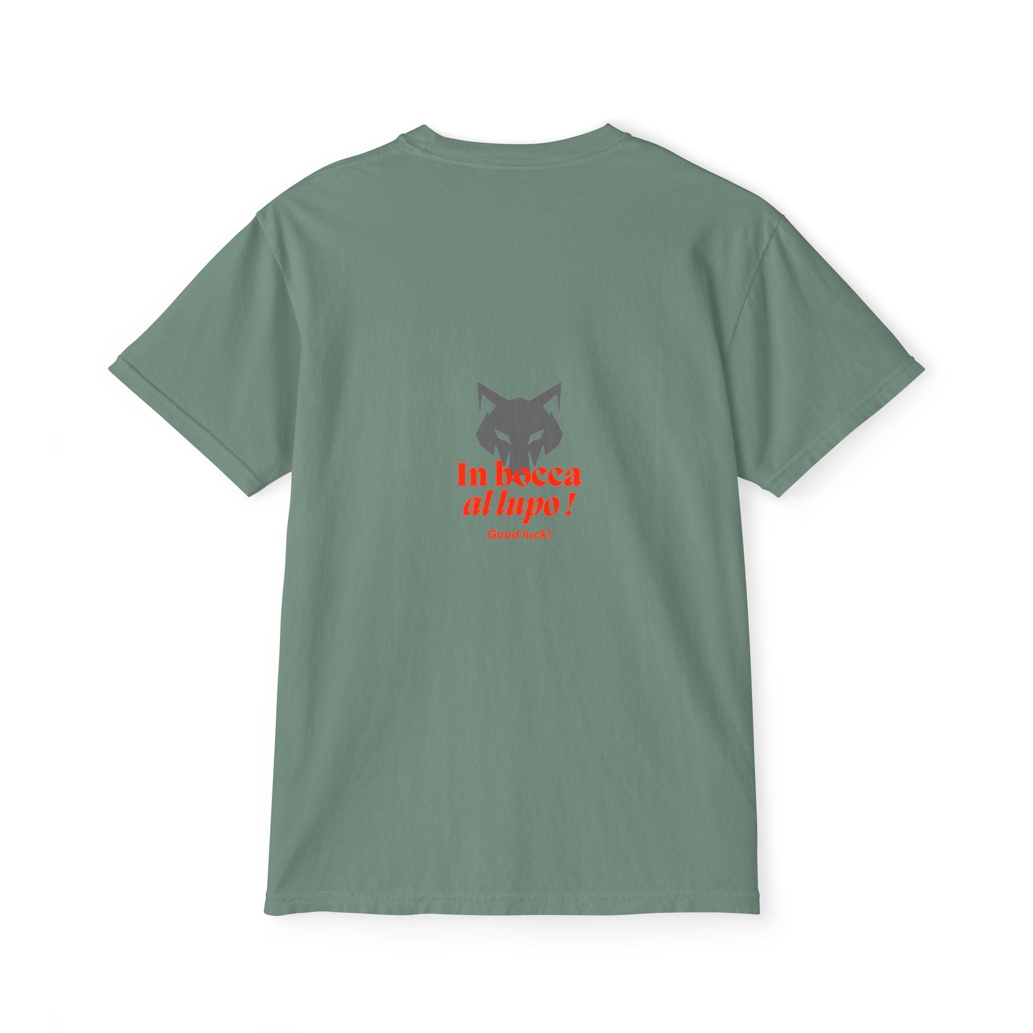 Faded Pocket T-Shirt — 'In bocca al lupo' Wolf Graphic Tee