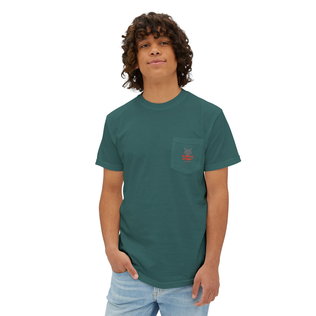 Faded Pocket T-Shirt — 'In bocca al lupo' Wolf Graphic Tee