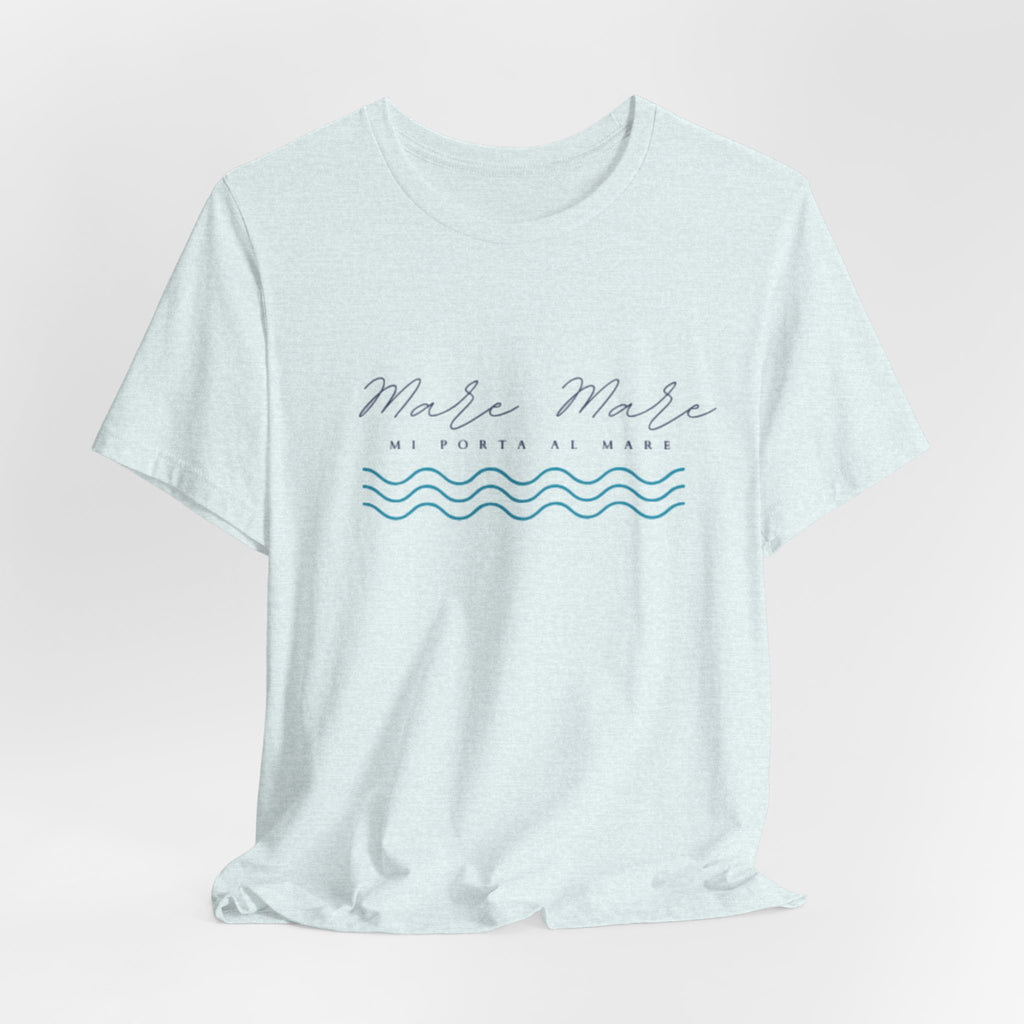 Italienisches Marken-Sommer-T-Shirt aus Jersey mit kurzen Ärmeln und italienischem Slogan: Mare Mare