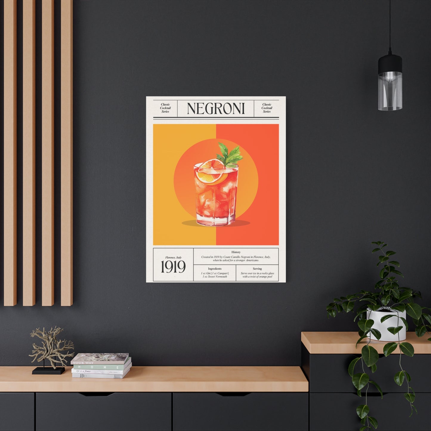 Negroni Cocktail Canvas Print – Vintage Classic Cocktail Recipe Art Poster