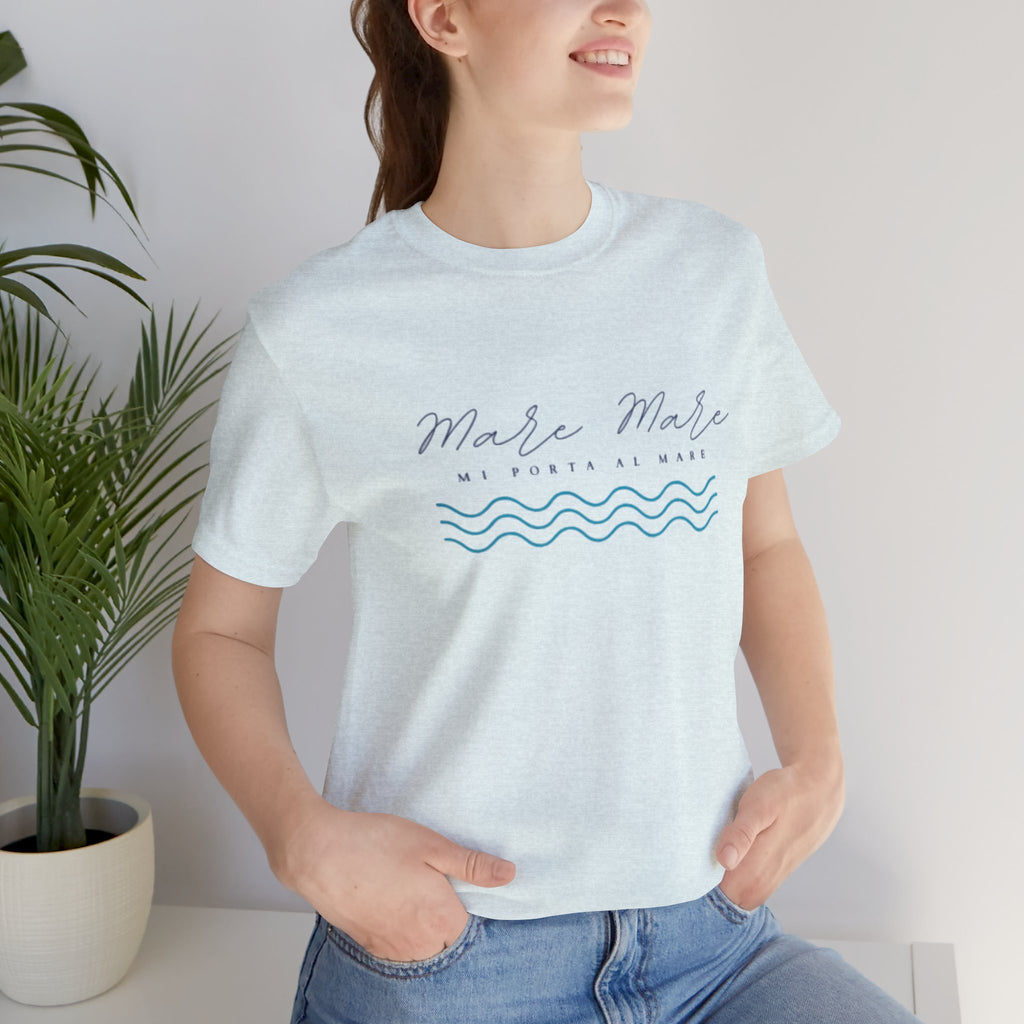 Italienisches Marken-Sommer-T-Shirt aus Jersey mit kurzen Ärmeln und italienischem Slogan: Mare Mare