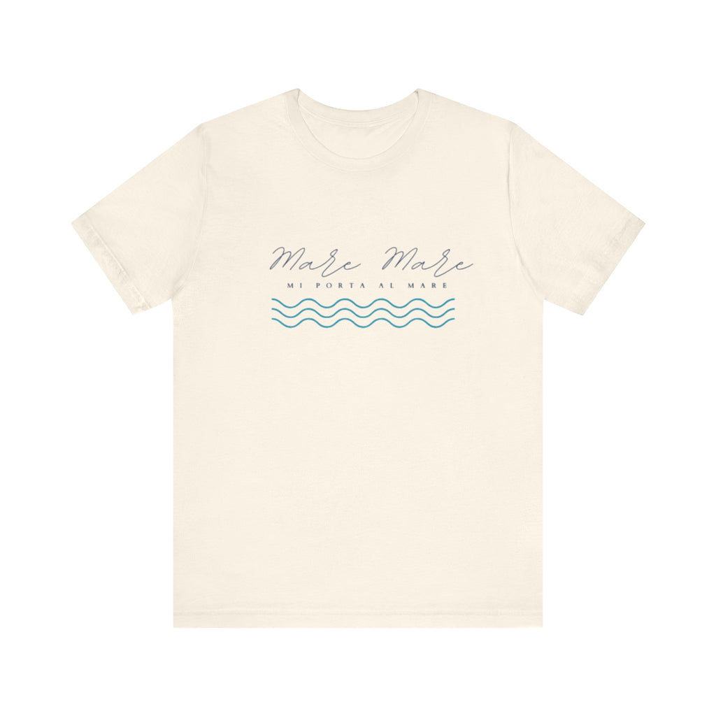 Italienisches Marken-Sommer-T-Shirt aus Jersey mit kurzen Ärmeln und italienischem Slogan: Mare Mare