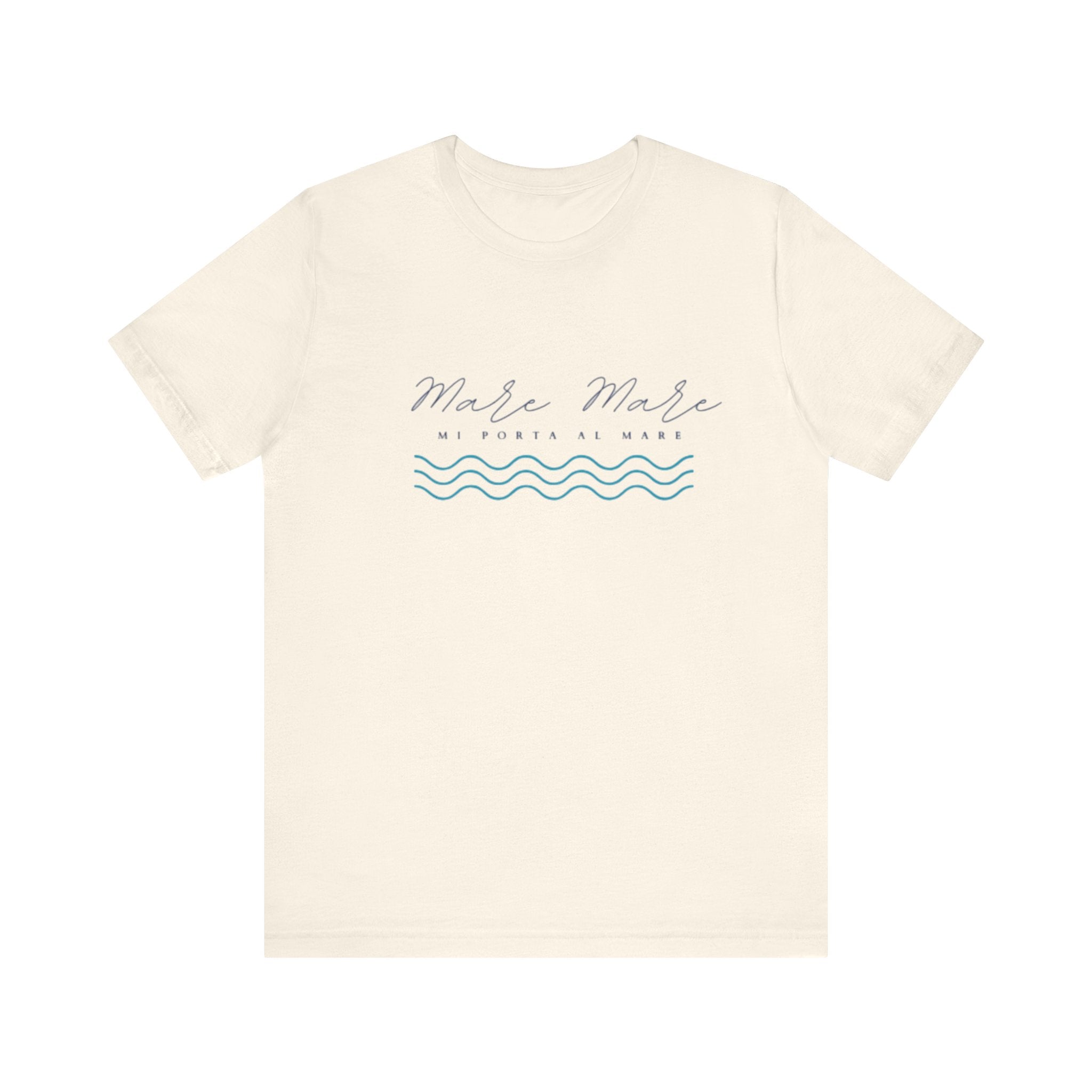 Italienisches Marken-Sommer-T-Shirt aus Jersey mit kurzen Ärmeln und italienischem Slogan: Mare Mare