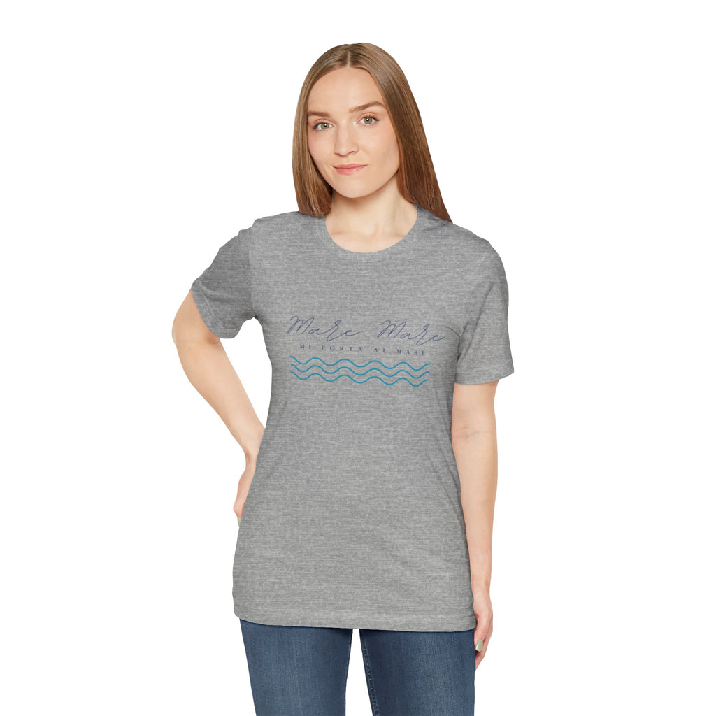 Italienisches Marken-Sommer-T-Shirt aus Jersey mit kurzen Ärmeln und italienischem Slogan: Mare Mare