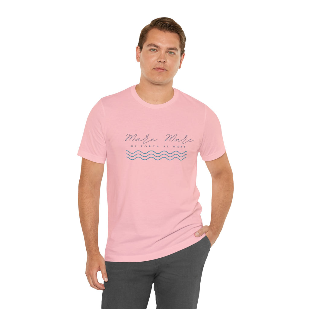 Italienisches Marken-Sommer-T-Shirt aus Jersey mit kurzen Ärmeln und italienischem Slogan: Mare Mare