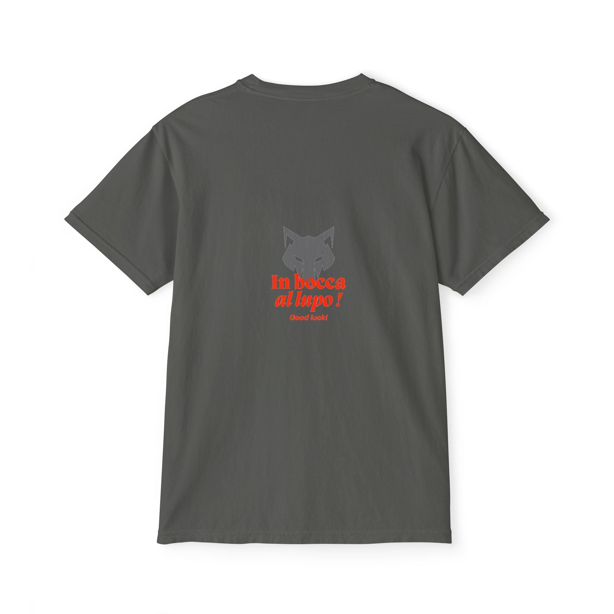 Faded Pocket T-Shirt — 'In bocca al lupo' Wolf Graphic Tee