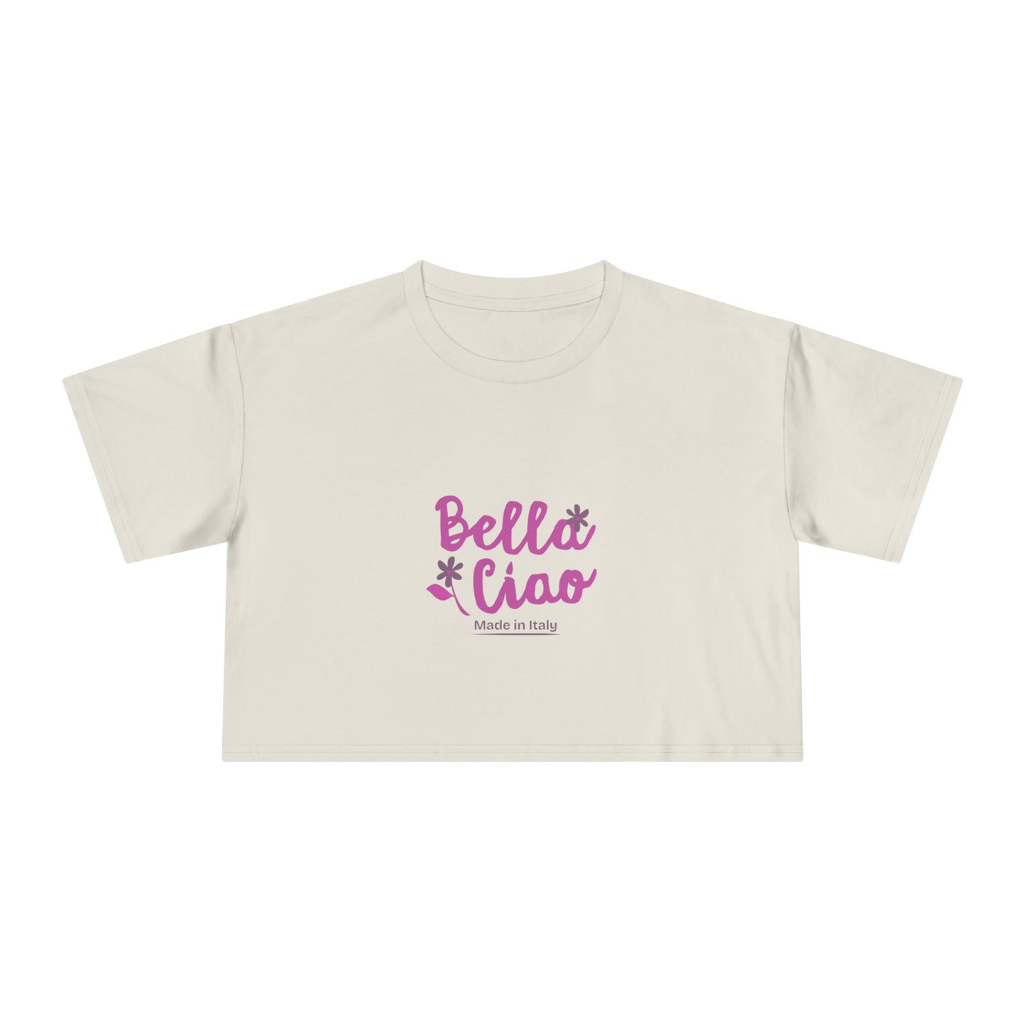 Bella Ciao Crop Tee — Feminine Italian Phrase Graphic Top