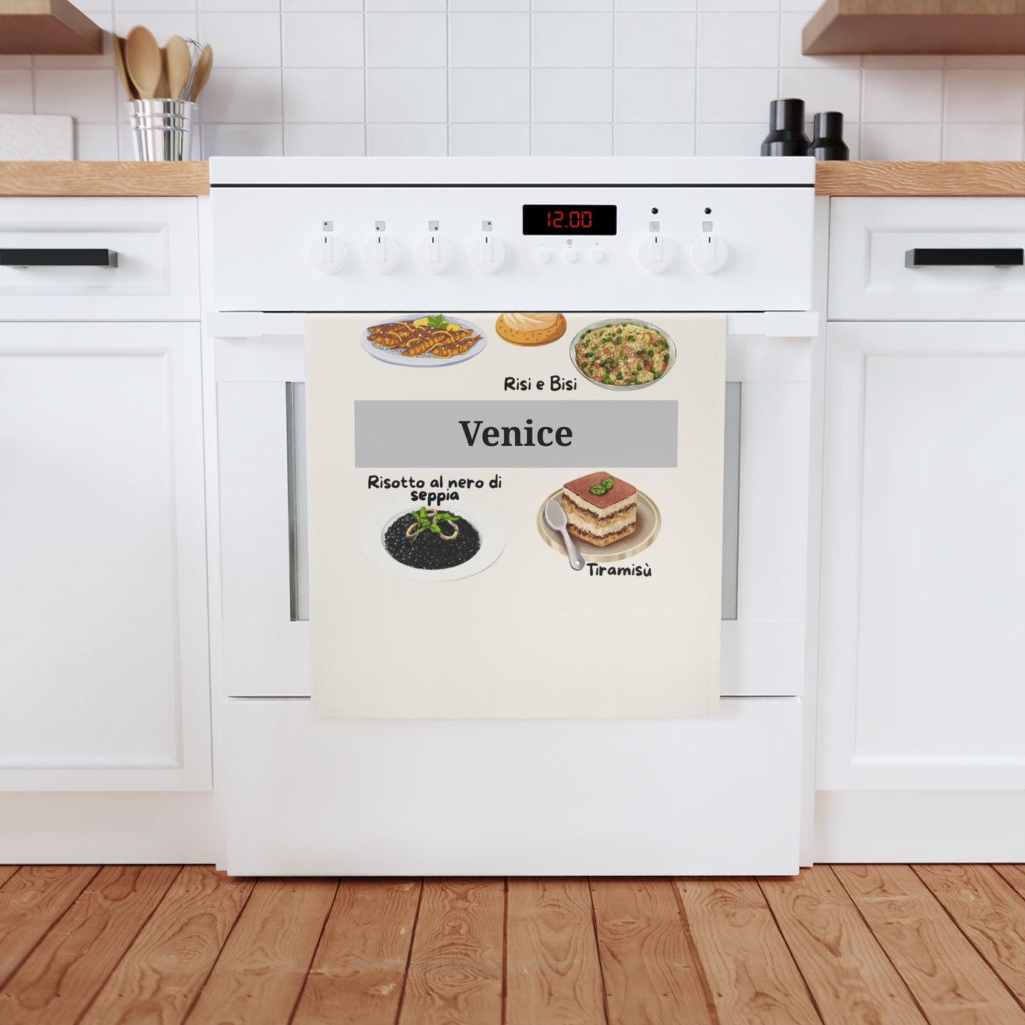 Venice Culinary Cotton Tea Towel, Kitchen Decor, Gift for Foodies, Italian Cooking Towel, Housewarming Gift, Unique Kitchen Accessory