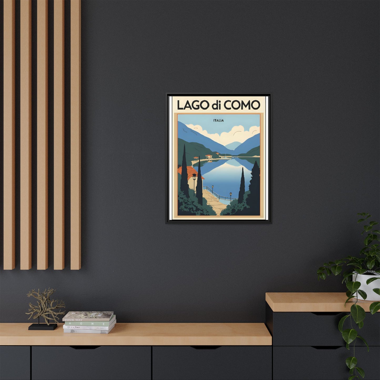 Scenic Framed Wall Art Print from the famous Como Lake, Lago di Como. Gift for Italian Lake Lovers.