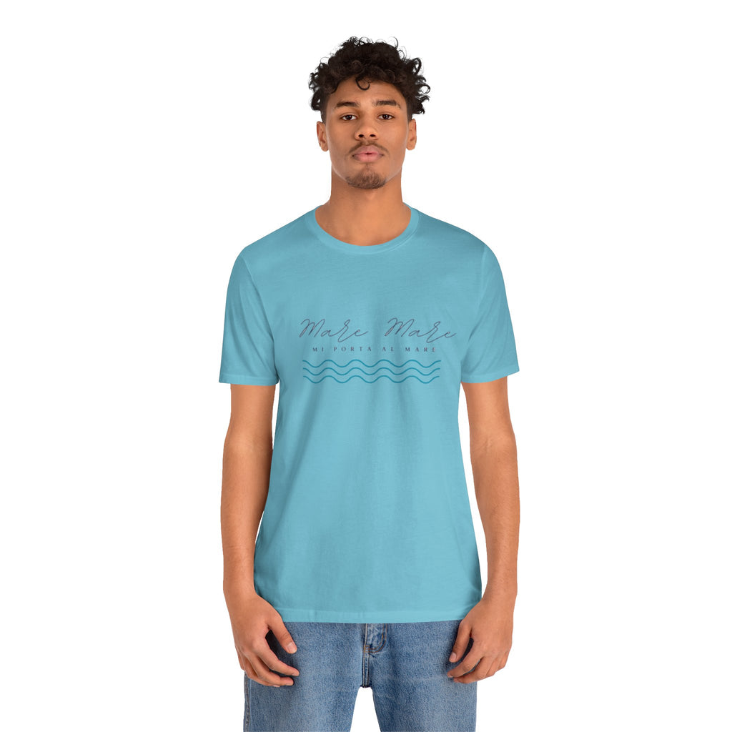 Italienisches Marken-Sommer-T-Shirt aus Jersey mit kurzen Ärmeln und italienischem Slogan: Mare Mare