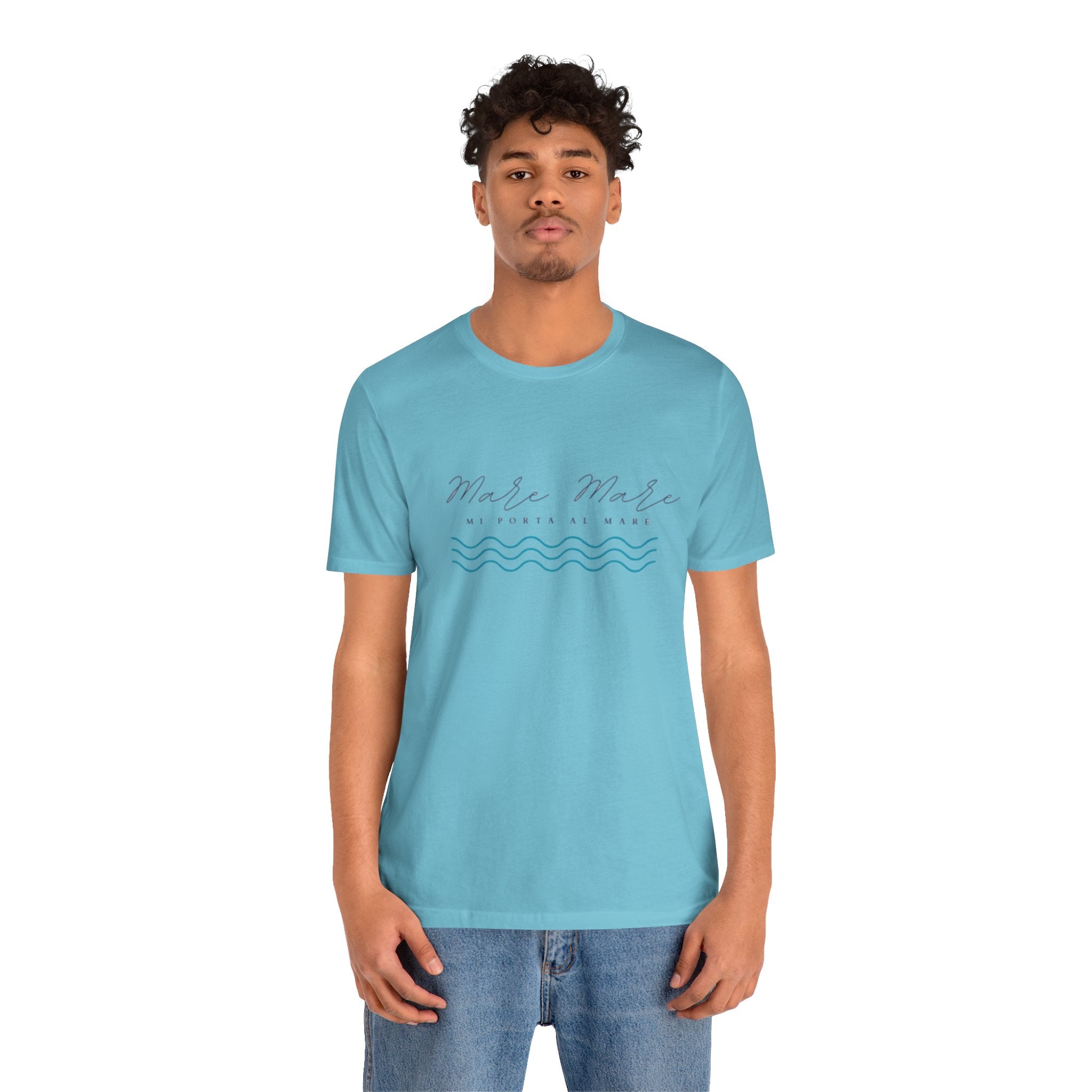 Italienisches Marken-Sommer-T-Shirt aus Jersey mit kurzen Ärmeln und italienischem Slogan: Mare Mare