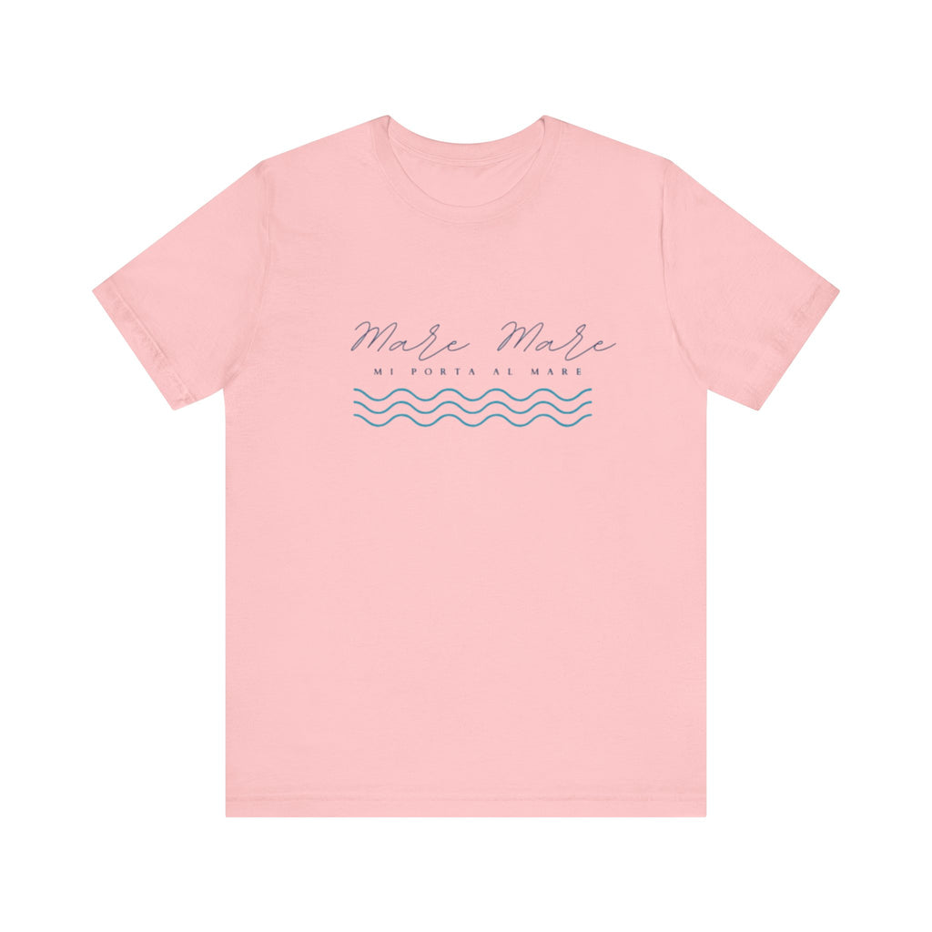 Italienisches Marken-Sommer-T-Shirt aus Jersey mit kurzen Ärmeln und italienischem Slogan: Mare Mare
