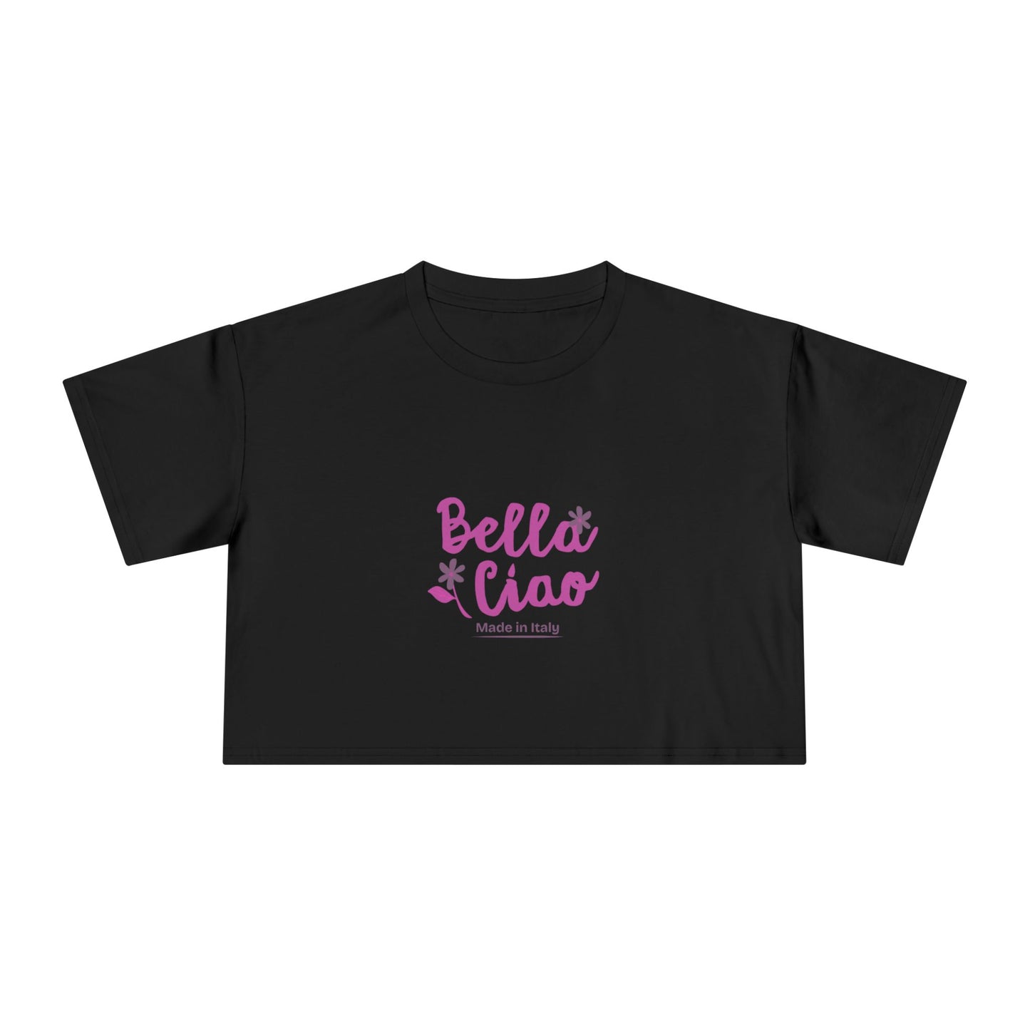 Bella Ciao Crop Tee — Feminine Italian Phrase Graphic Top