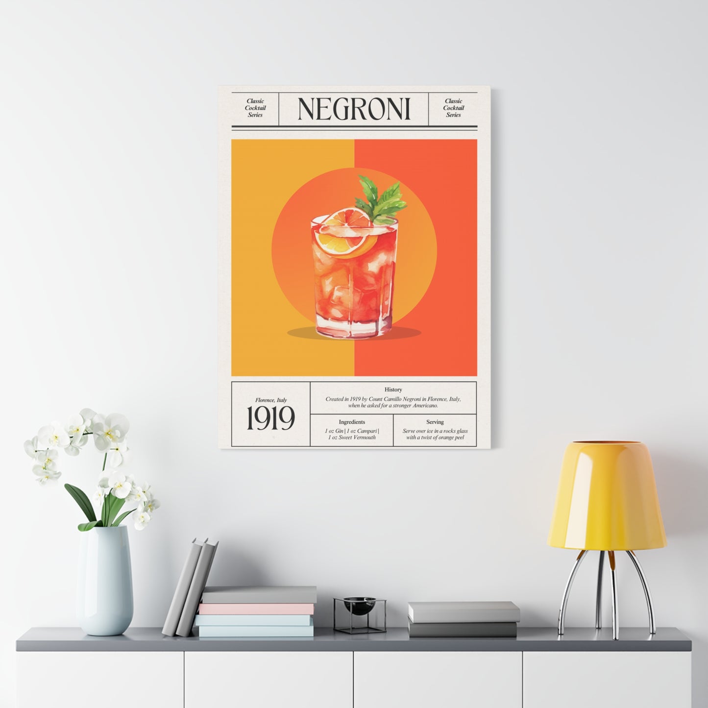 Negroni Cocktail Canvas Print – Vintage Classic Cocktail Recipe Art Poster