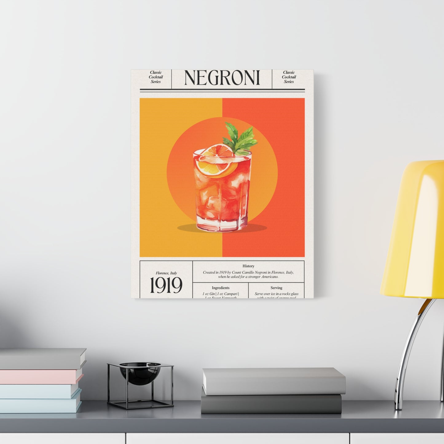 Negroni Cocktail Canvas Print – Vintage Classic Cocktail Recipe Art Poster