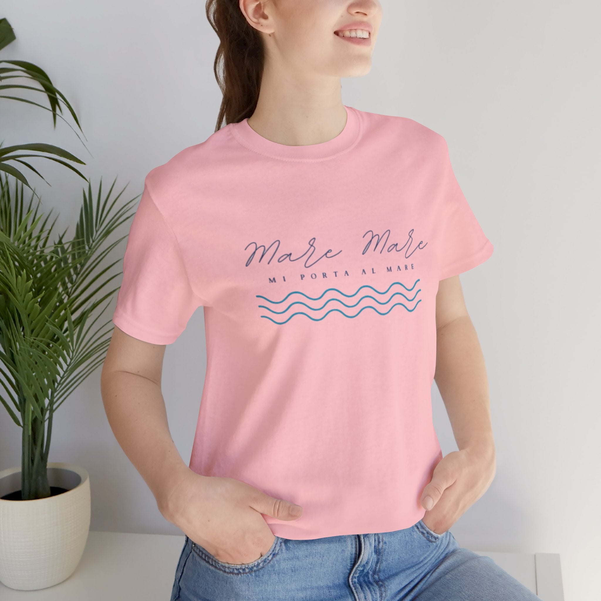 Italian Branded Summer Essential Jersey Short Sleeve Tee with Italian slogan: Mare Mare