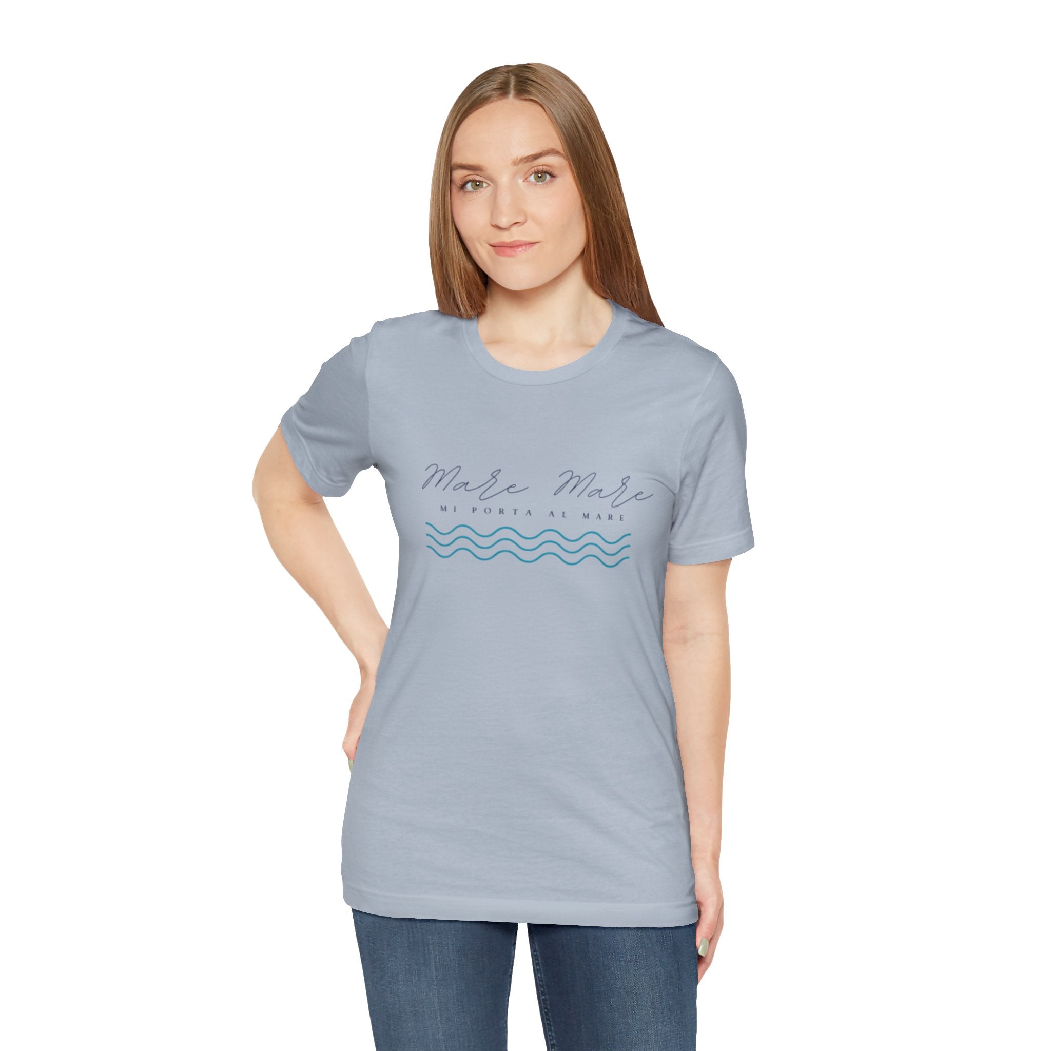 Italienisches Marken-Sommer-T-Shirt aus Jersey mit kurzen Ärmeln und italienischem Slogan: Mare Mare