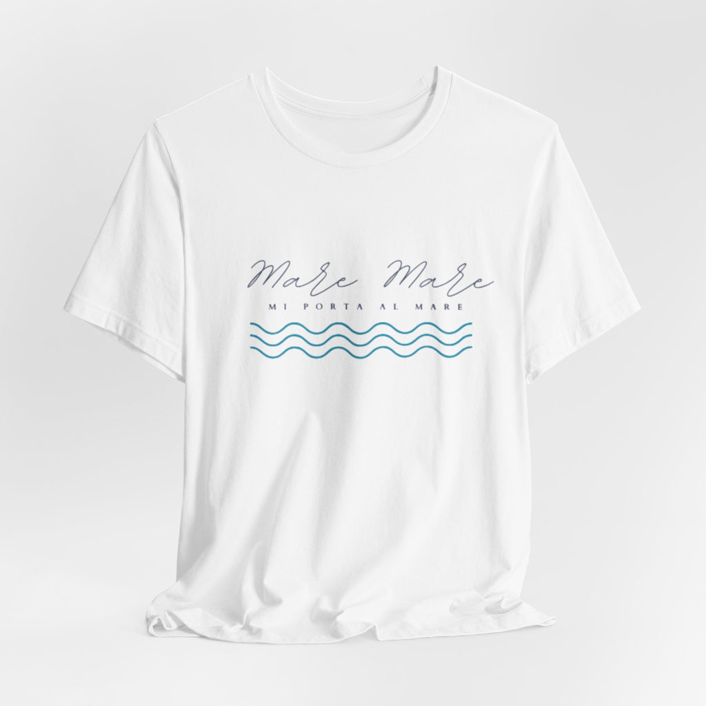Italienisches Marken-Sommer-T-Shirt aus Jersey mit kurzen Ärmeln und italienischem Slogan: Mare Mare