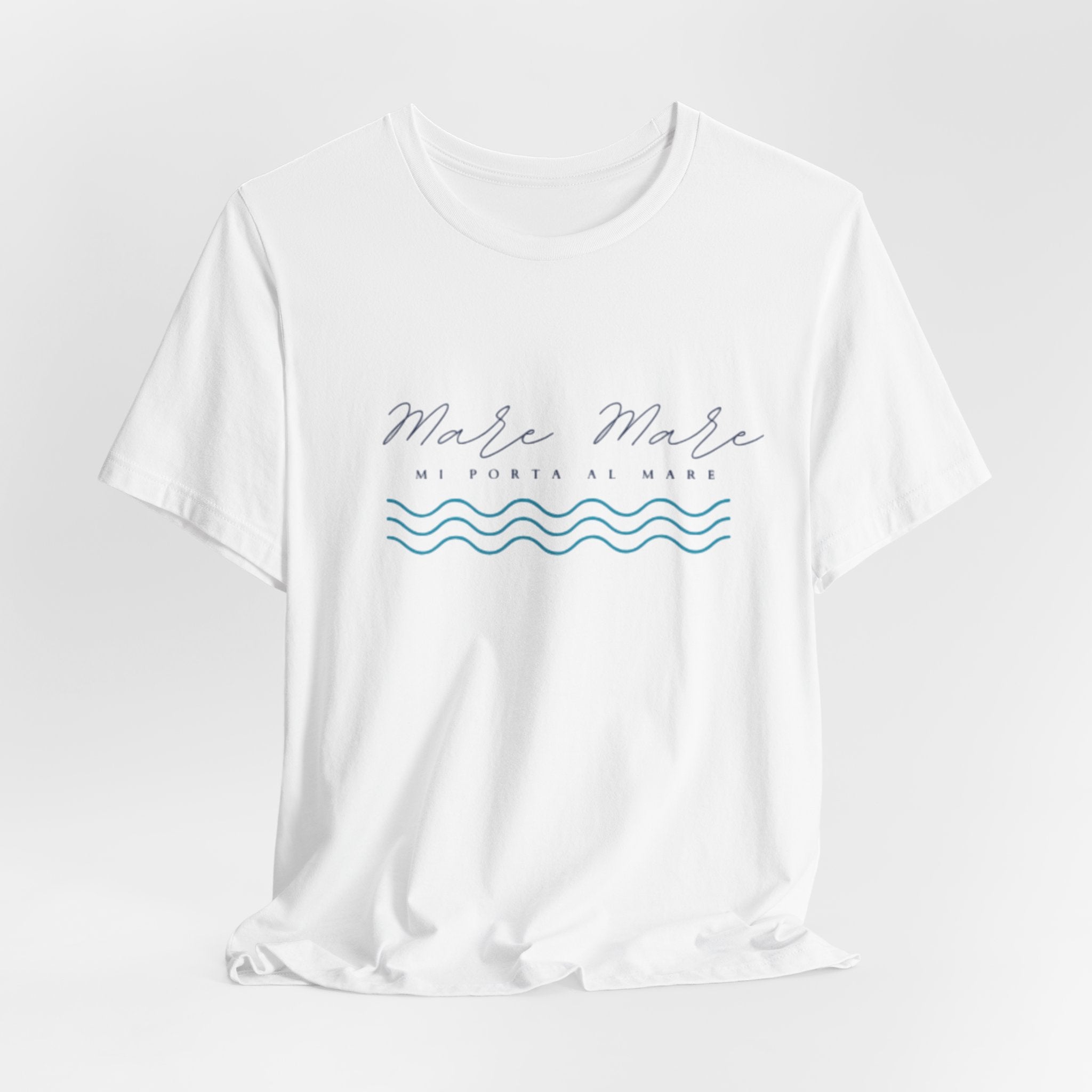 Italienisches Marken-Sommer-T-Shirt aus Jersey mit kurzen Ärmeln und italienischem Slogan: Mare Mare