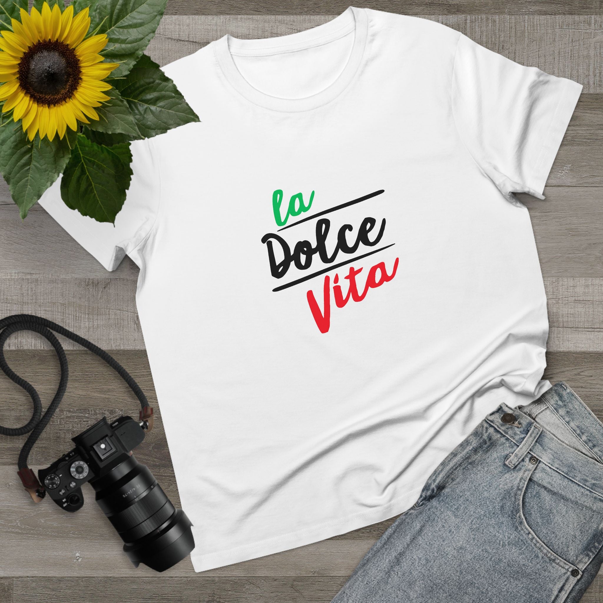 La Dolce Vita Damen-T-Shirt – T-Shirt mit italienischer Flagge