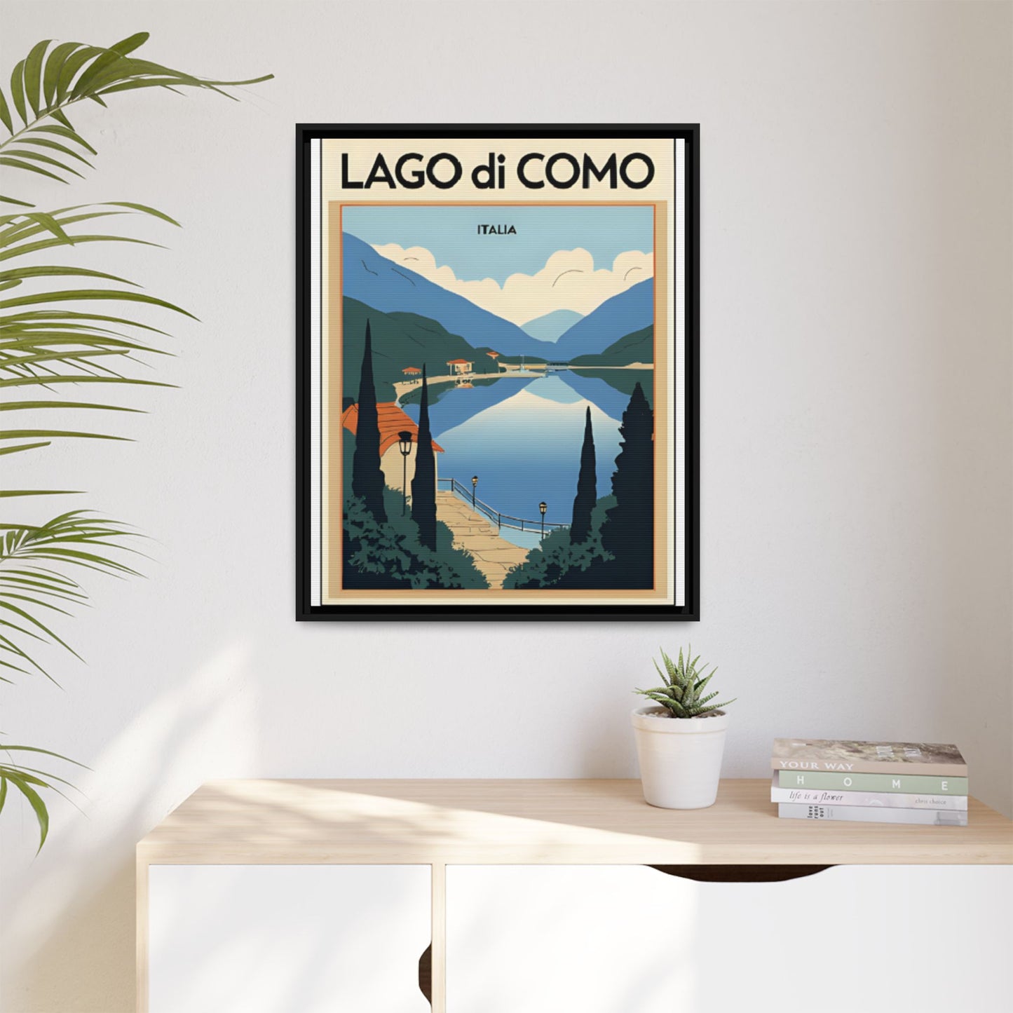 Scenic Framed Wall Art Print from the famous Como Lake, Lago di Como. Gift for Italian Lake Lovers.