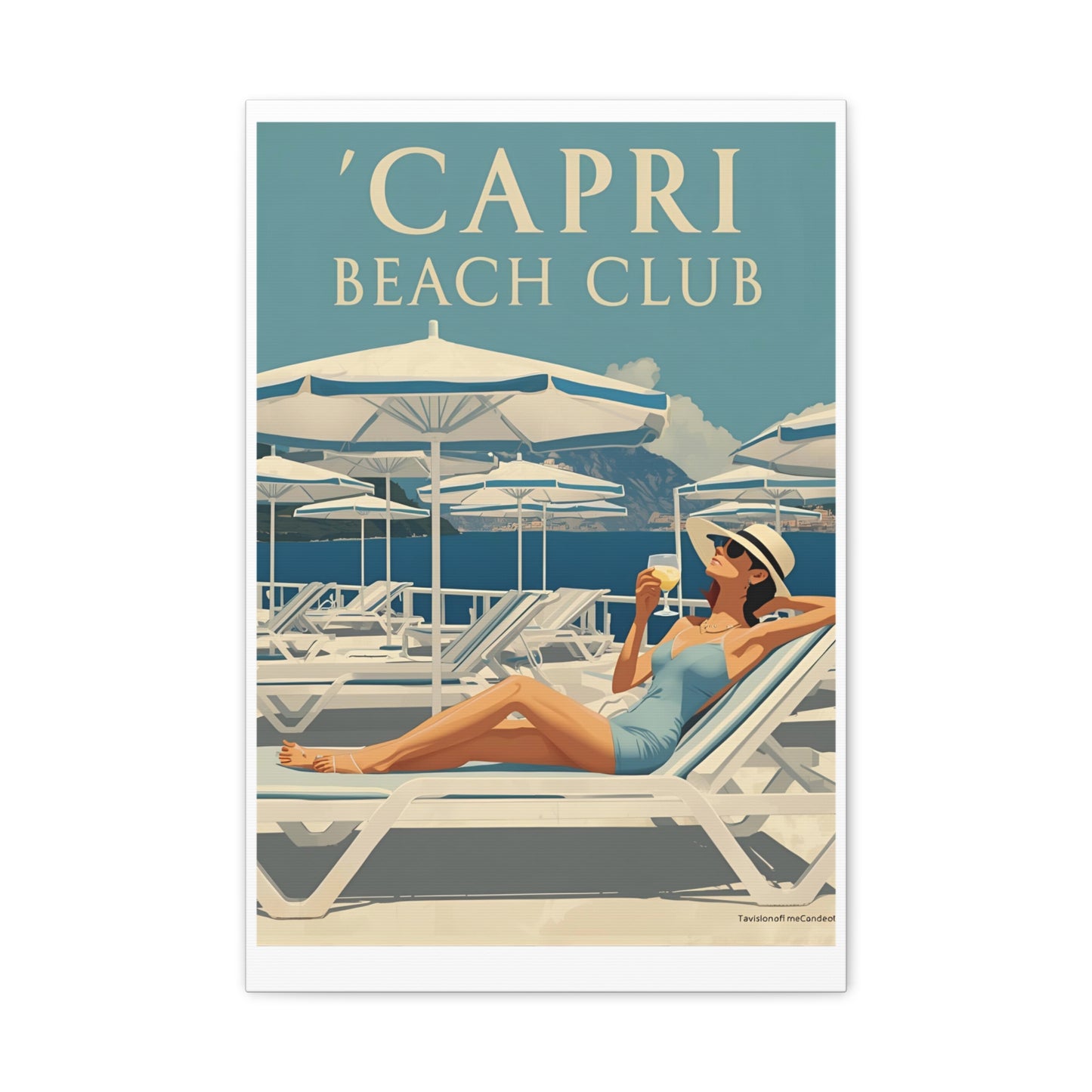 Capri Beach Club Retro-Leinwanddruck – Dekorative Wanddekoration